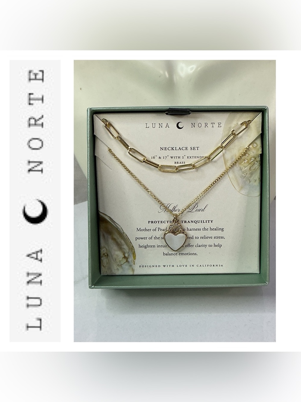 🌟🌟 Gold Mother of Pearl Heart Necklace Set